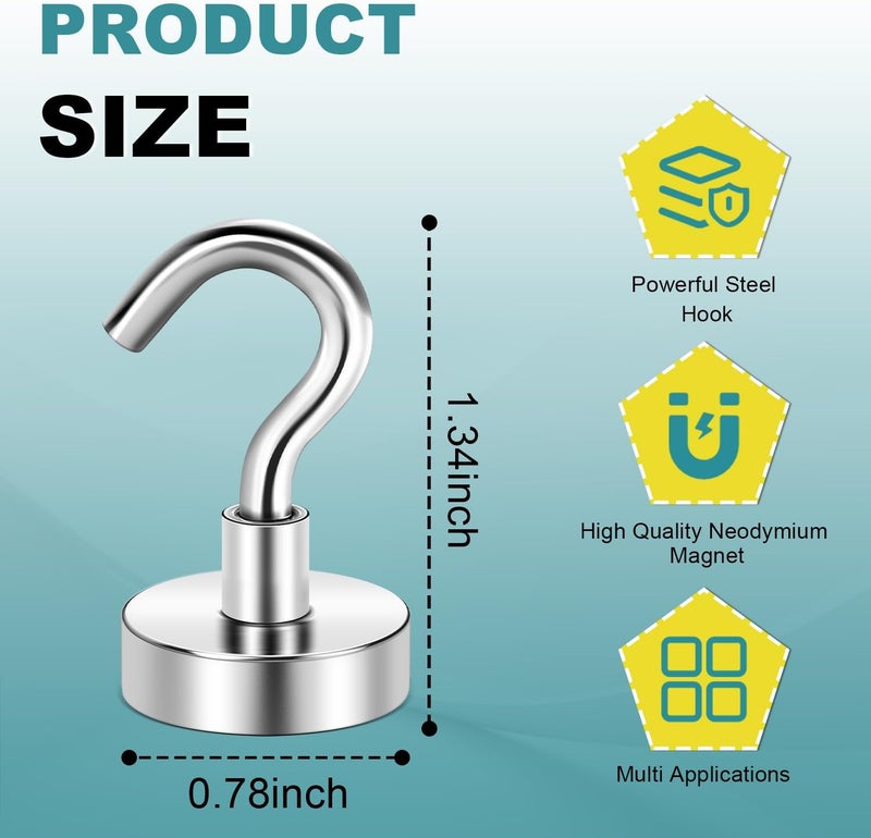 E BAVITE Heavy Duty Magnetic Hooks,50 LBS Strong Neodymium Magnet Hook for Home, Kitchen, Workplace, Office and Garage, 20mm(0.78inch) in Diameter - Pack of 8 - Image 4